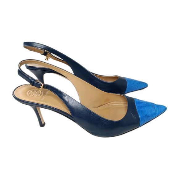 Tory Burch Penelope CapToe Slingback Pump Women's Shoes Size 9 Black Blue - Picture 5 of 12